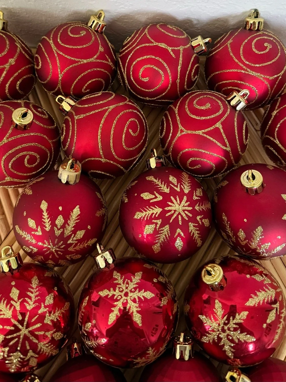 23  Red & Gold Glass Christmas Ornaments  - Baubles Faceted Finials